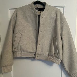 Zara Oatmeal Soft Bomber Jacket